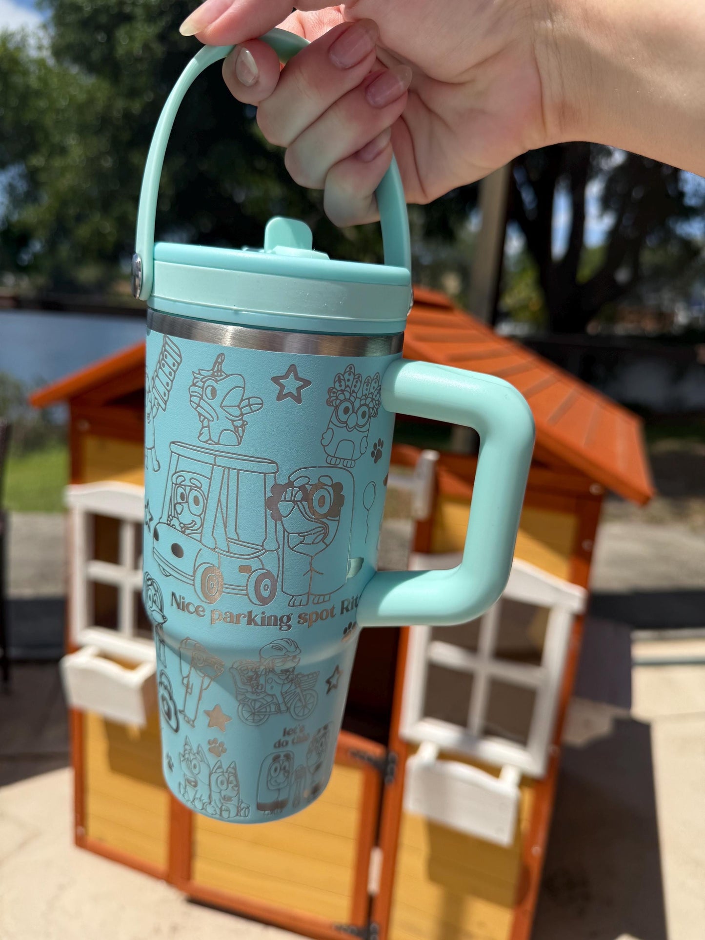 Custom Engraved Kids Tumbler, Bluey Bingo, 20oz with handle, Engraved tumbler, Spill proof cup, Cartoon dog, Bluey gift for boys and girls