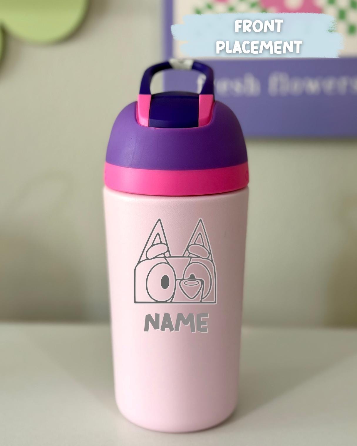 Custom Engraved Kids Tumbler Owala Flip 14oz Spill Proof, Bluey Engraved tumbler, Toddler cup, Cartoon dog, Bluey gift for boys and girls