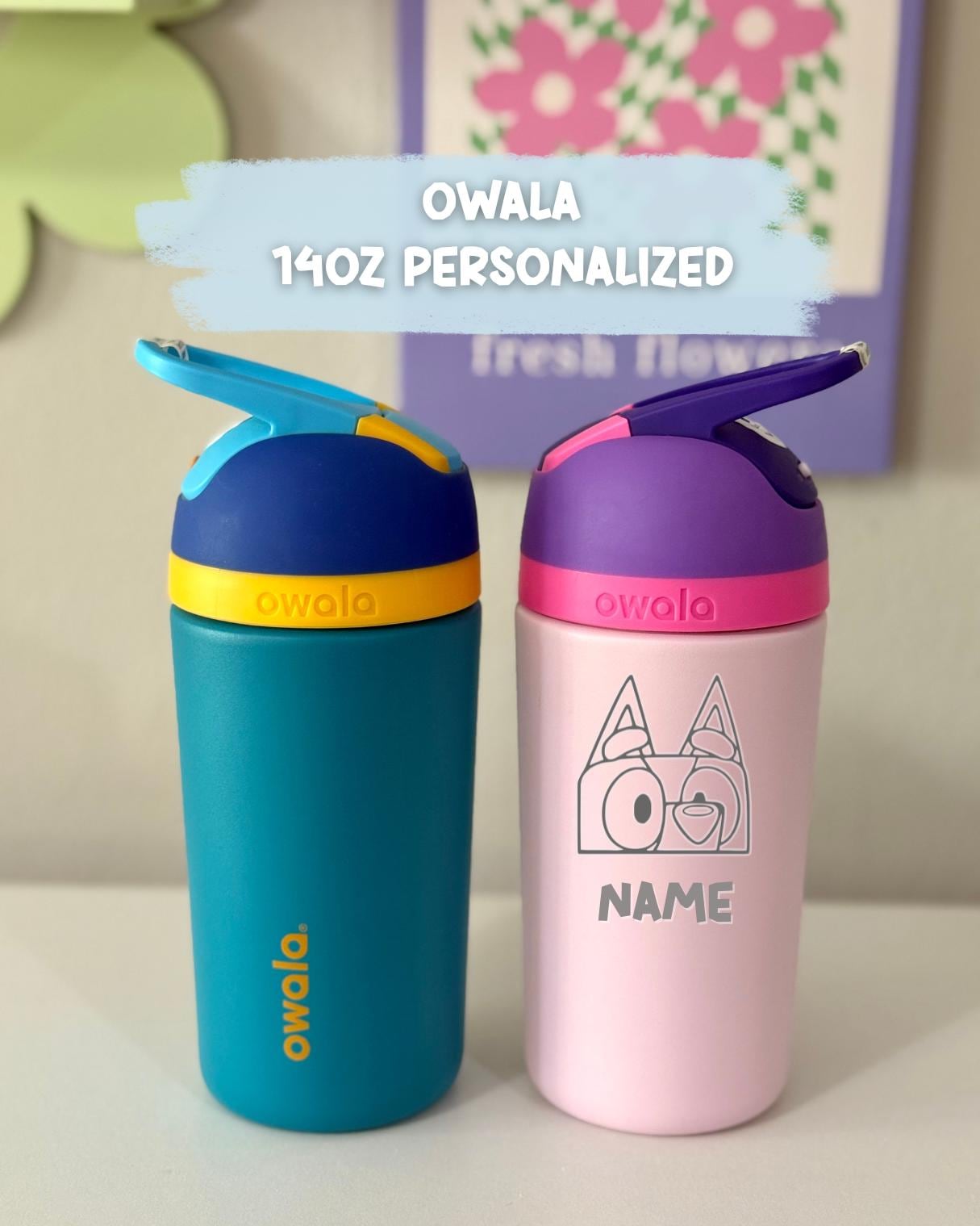 Custom Engraved Kids Tumbler Owala Flip 14oz Spill Proof, Bluey Engraved tumbler, Toddler cup, Cartoon dog, Bluey gift for boys and girls