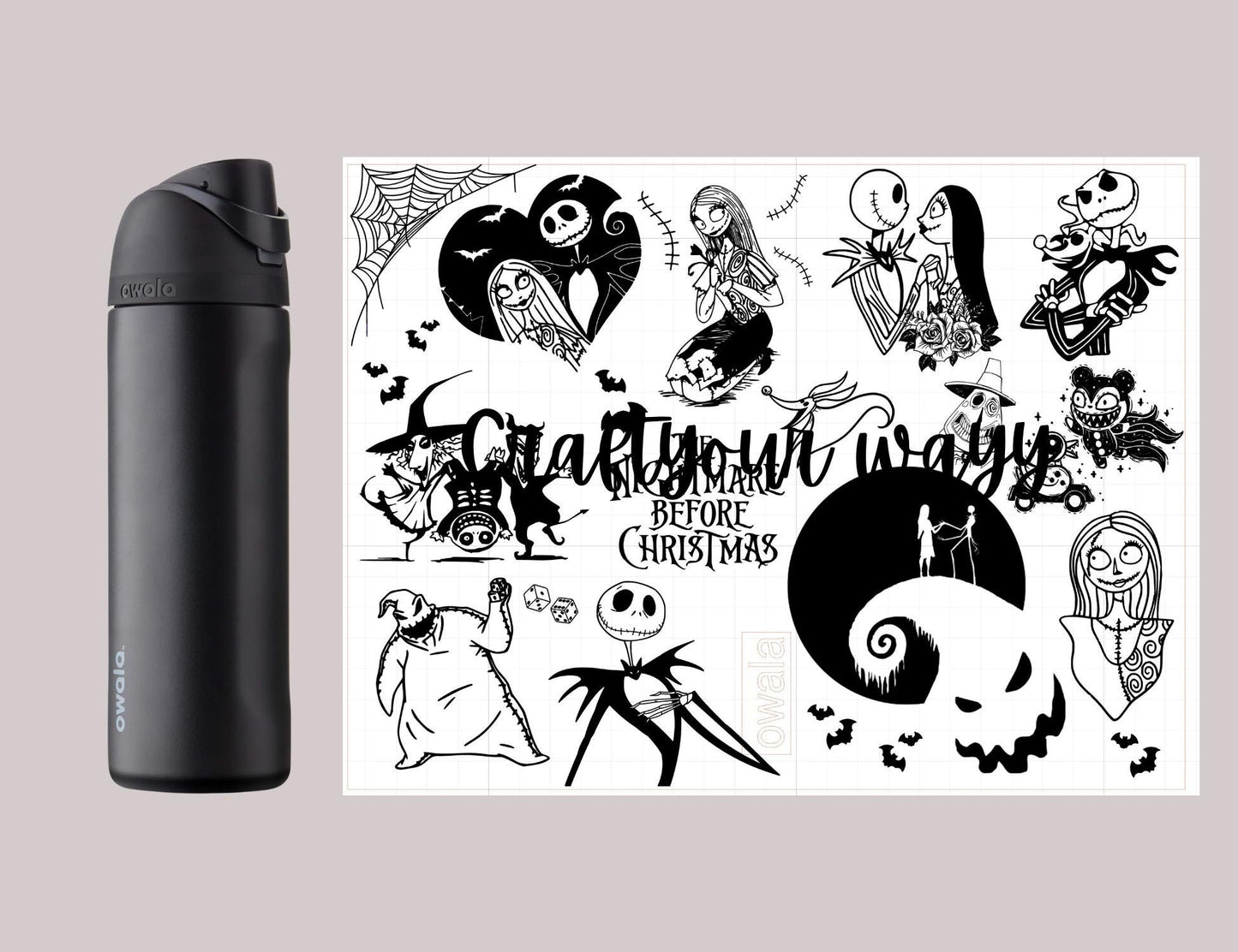 Custom Engraved Owala, Disney Nightmare Before Christmas,Owala Free Sip, Laser Engraved, Jack and Sally Tumbler, Disney engraved gifts