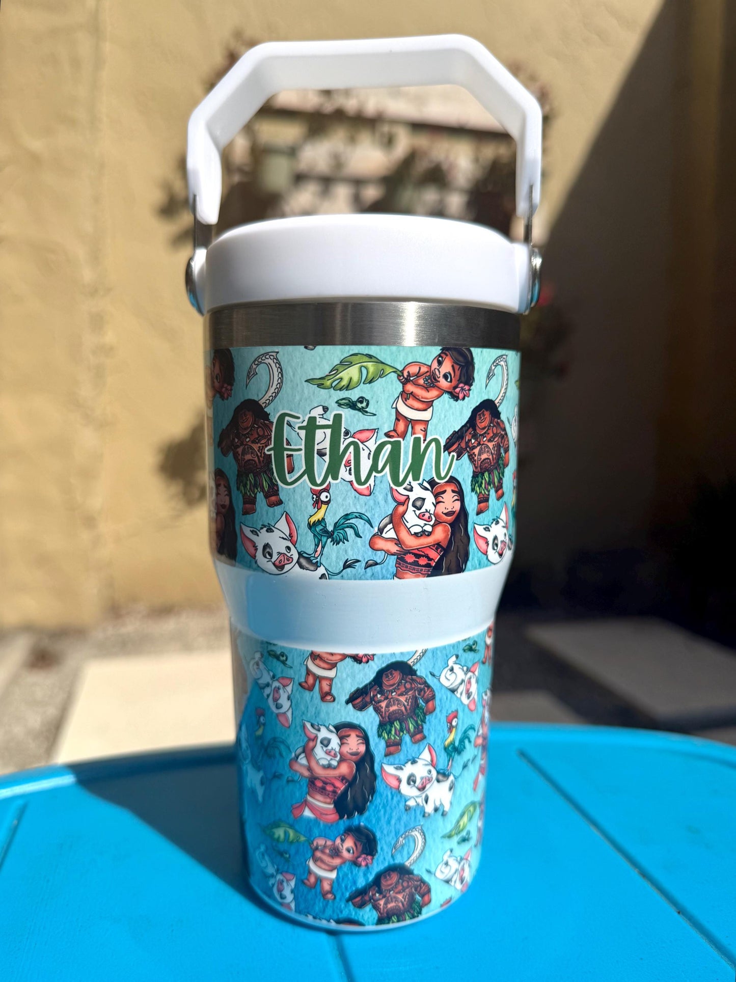 Kids Tumbler 20oz Cup with Handle,Moana Maui Water Bottle, Moana Maui tumbler, perfect Birthday Gift, Ocean Princess