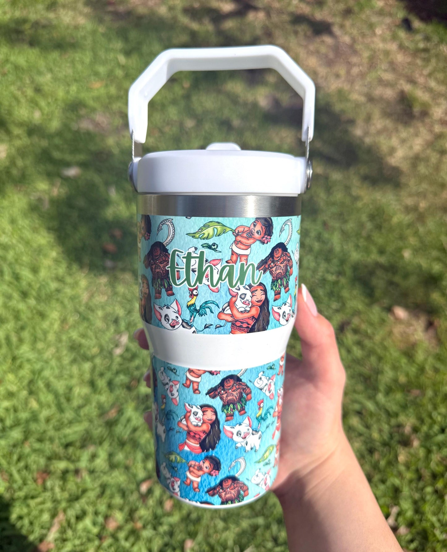 Kids Tumbler 20oz Cup with Handle,Moana Maui Water Bottle, Moana Maui tumbler, perfect Birthday Gift, Ocean Princess