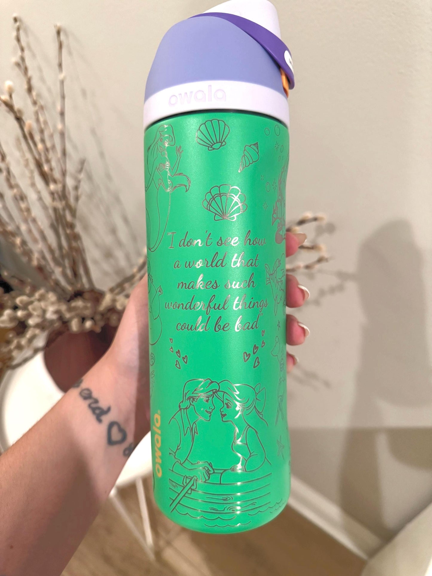 Custom Engraved Owala, Little Mermaid Movie Mermaid Princess, 24oz Free Sip, Engraved tumbler, Ariel Flounder Sebastian, Red hair mermaid