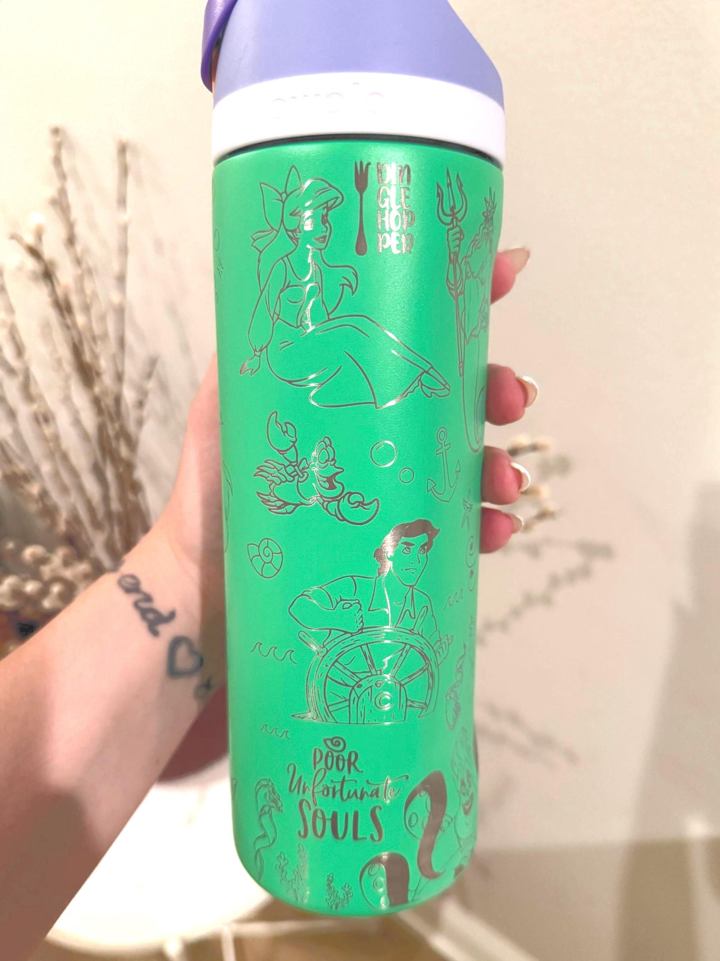 Custom Engraved Owala, Little Mermaid Movie Mermaid Princess, 24oz Free Sip, Engraved tumbler, Ariel Flounder Sebastian, Red hair mermaid
