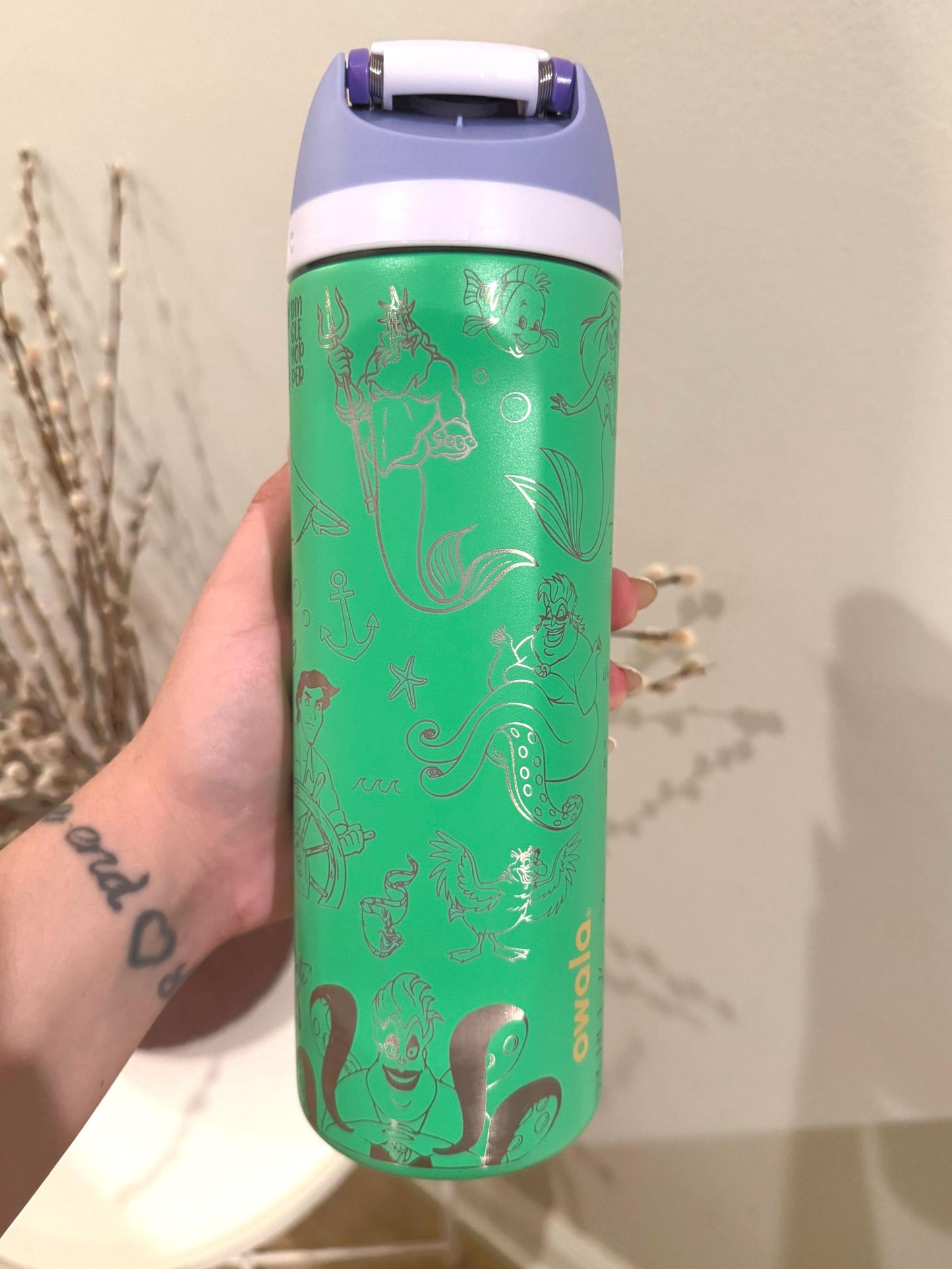 Custom Engraved Owala, Little Mermaid Movie Mermaid Princess, 24oz Free Sip, Engraved tumbler, Ariel Flounder Sebastian, Red hair mermaid
