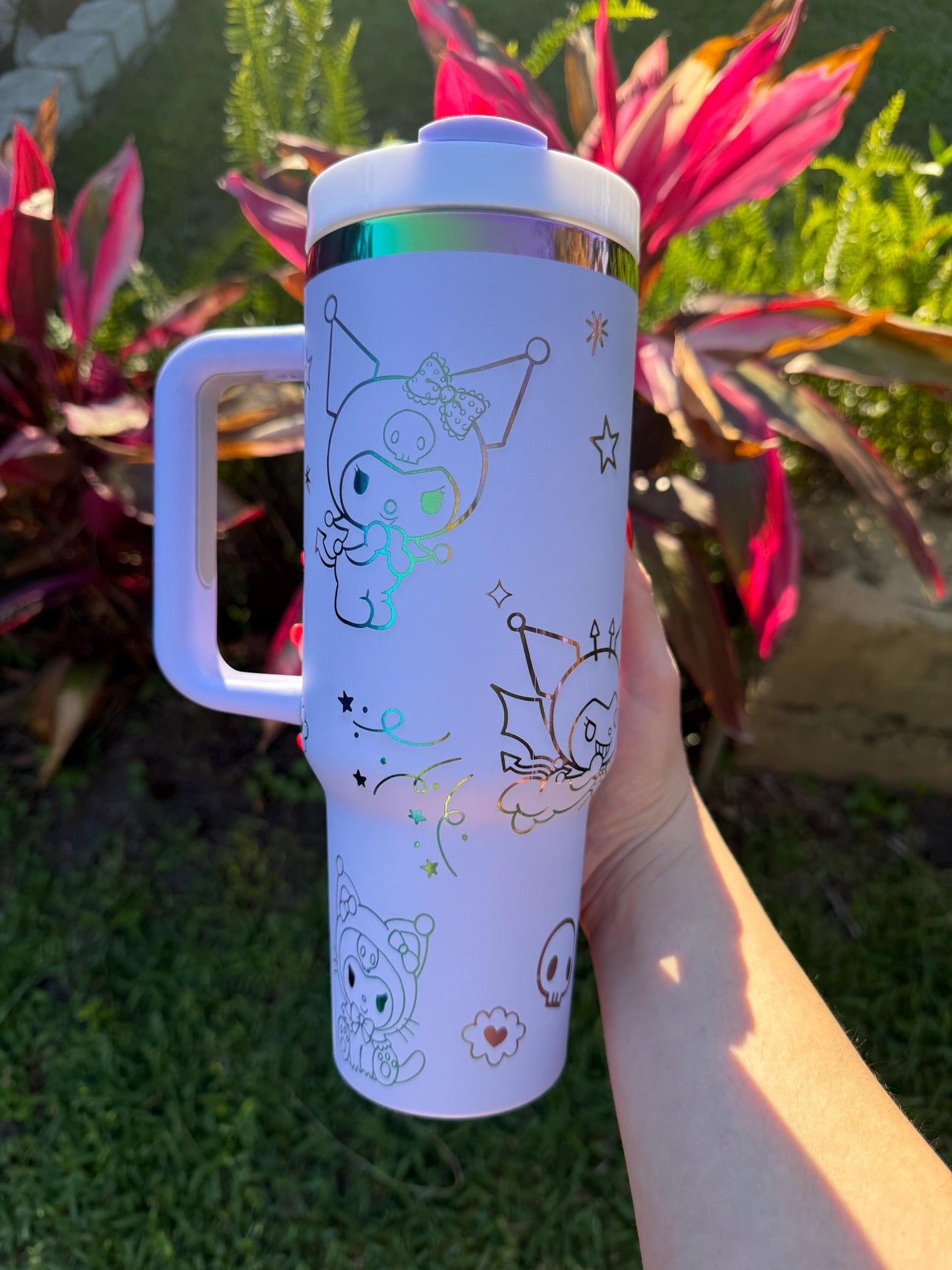 Kawaii Rainbow Tumbler, Kuromi Stanley Dupe, 40oz with handle, Laser Engraved, Kawaii Tumbler, engraved gifts, Kuromi my melody