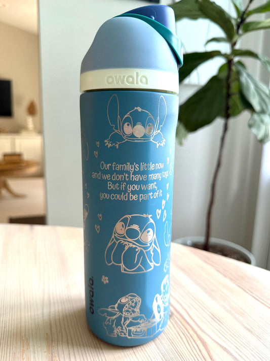 Custom Engraved Owala, Lilo and Stitch Movie, Owala Free Sip, Engraved tumbler, Cute Alien Disney