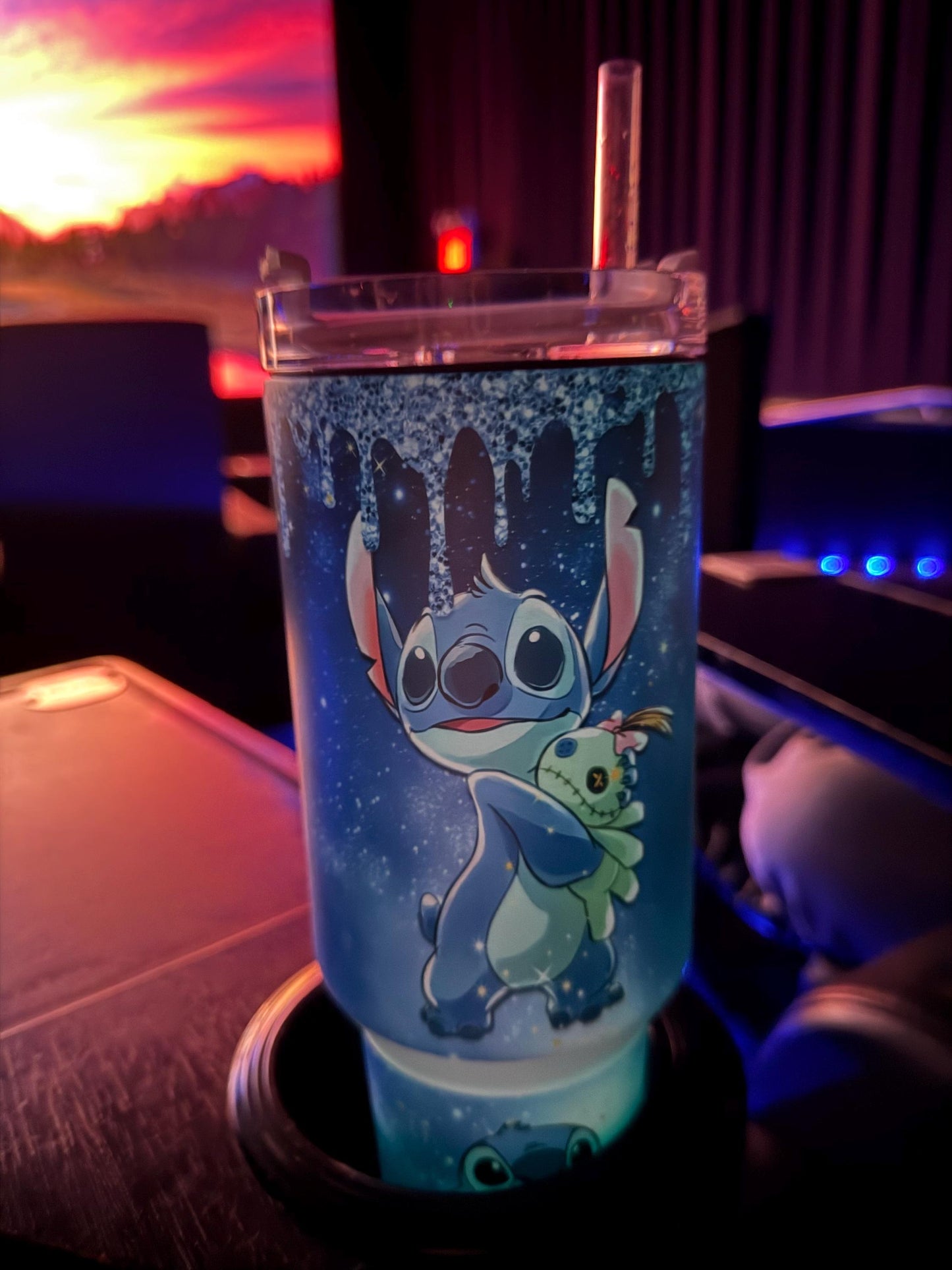Personalized 40oz Glow-in-the-Dark Stitch Tumbler with Handle, Blue Glow Acrylic Lid, Lilo & Stitch Inspired Cup, Stirch Stanley dupe