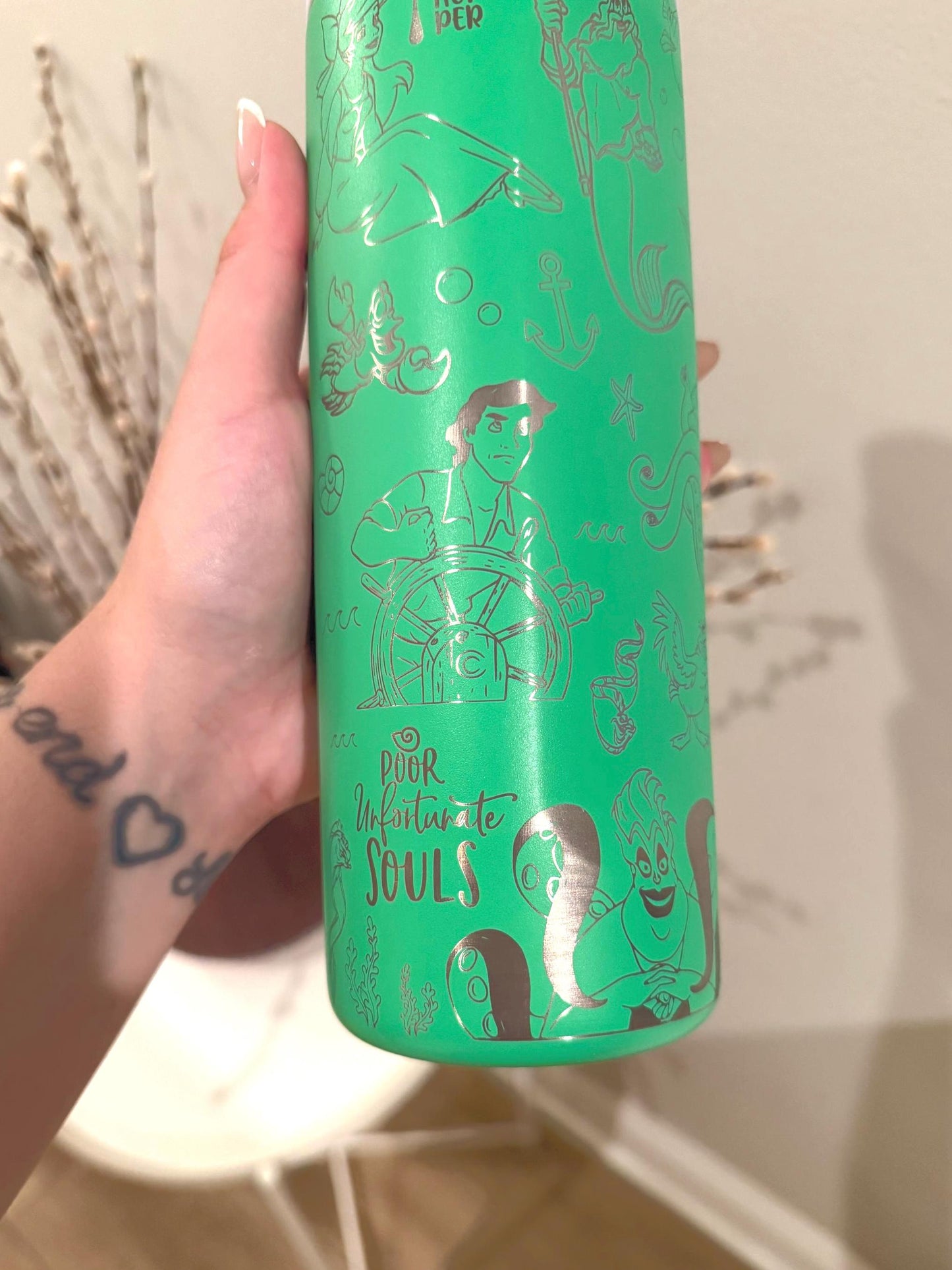 Custom Engraved Owala, Little Mermaid Movie Mermaid Princess, 24oz Free Sip, Engraved tumbler, Ariel Flounder Sebastian, Red hair mermaid