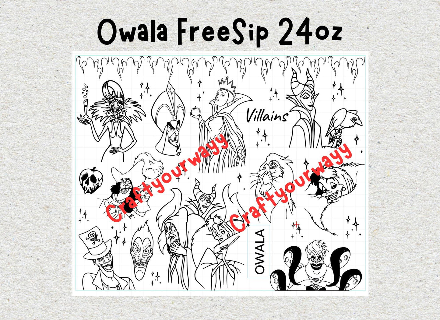 Custom Engraved Owala, Disney Villains Cruella Maleficent Ursula 24oz Free Sip, Engraved tumbler, Disney Cup
