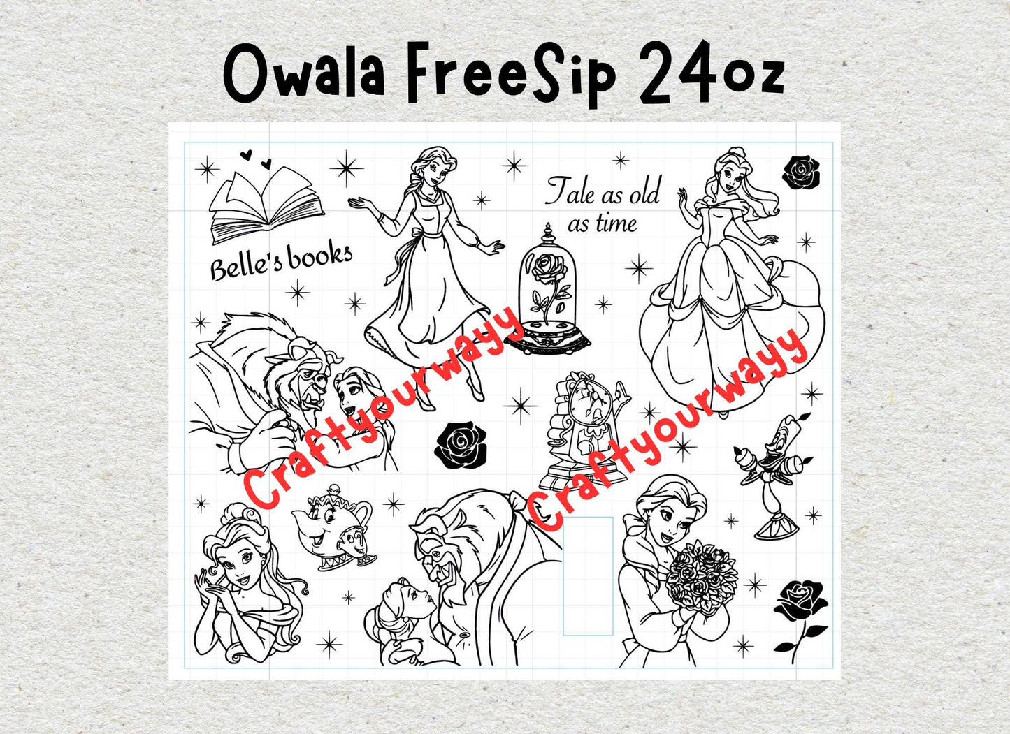 Custom Engraved Owala, Beauty and the Beast Movie Belle Princess, 24oz Free Sip, Engraved tumbler, Disney princess