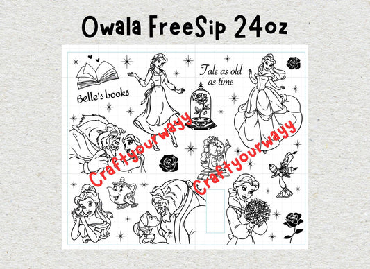 Custom Engraved Owala, Beauty and the Beast Movie Belle Princess, 24oz Free Sip, Engraved tumbler, Disney princess