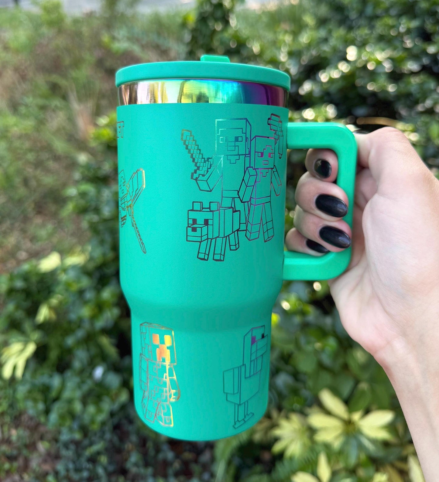 Custom Engraved Kids Tumbler, Minecraft Tumbler, 20oz with handle, Engraved tumbler, Spill proof cup, Videogame gift for boys and girls