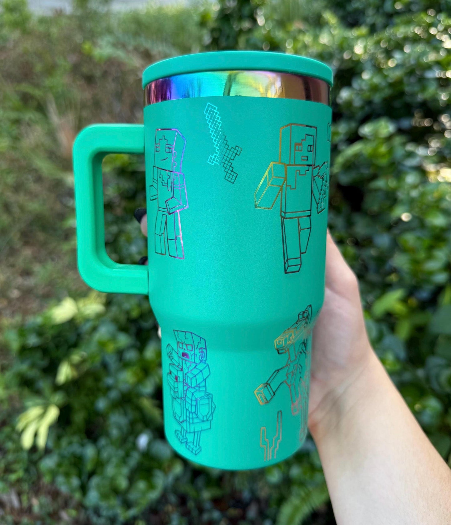Custom Engraved Kids Tumbler, Minecraft Tumbler, 20oz with handle, Engraved tumbler, Spill proof cup, Videogame gift for boys and girls