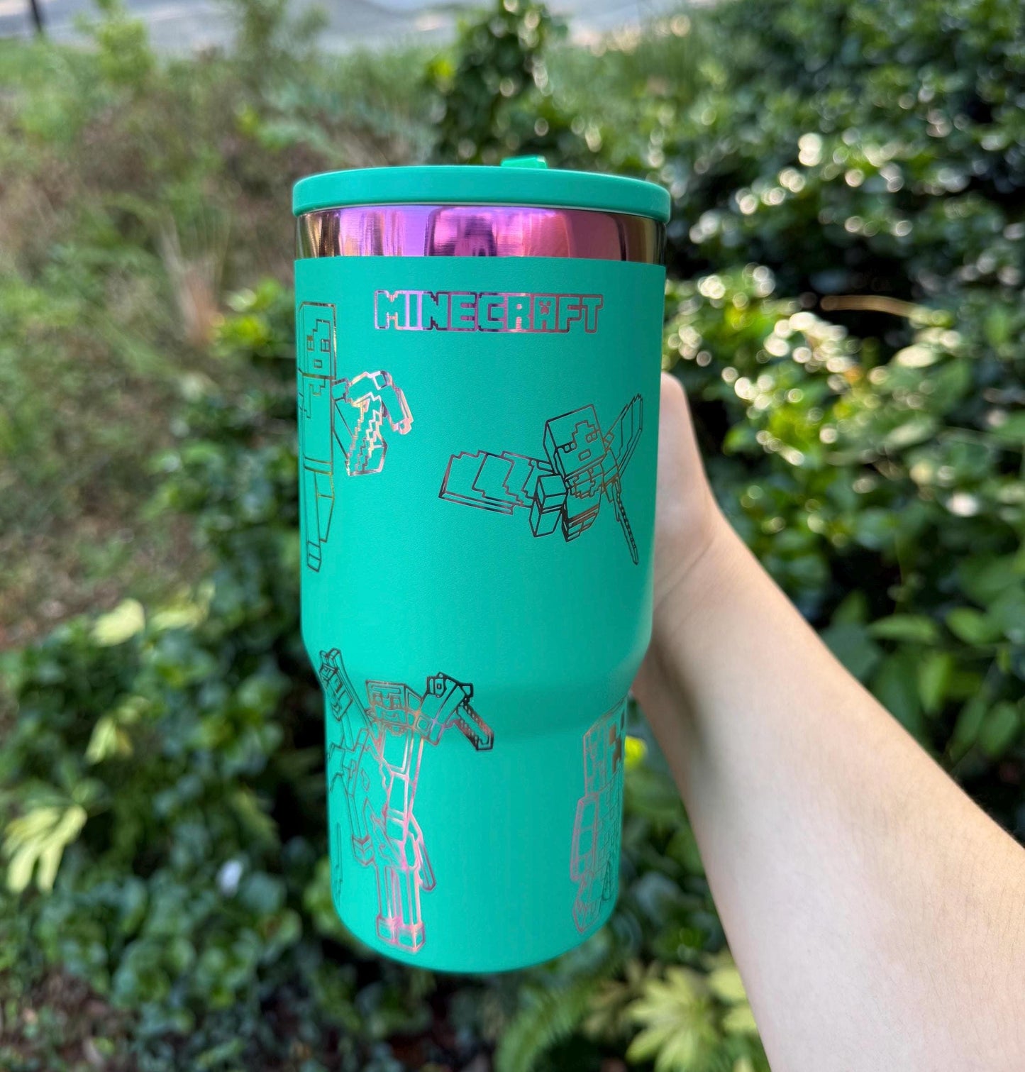 Custom Engraved Kids Tumbler, Minecraft Tumbler, 20oz with handle, Engraved tumbler, Spill proof cup, Videogame gift for boys and girls