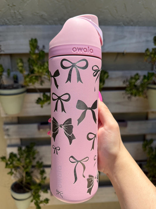 Bows Coquette 24oz Free Sip Owala, Engraved tumbler