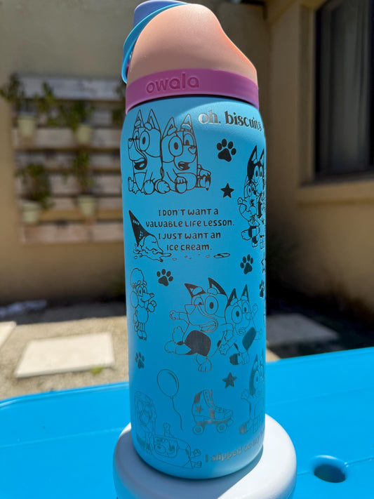 Bluey Bingo 32oz Free Sip Owala, Engraved tumbler