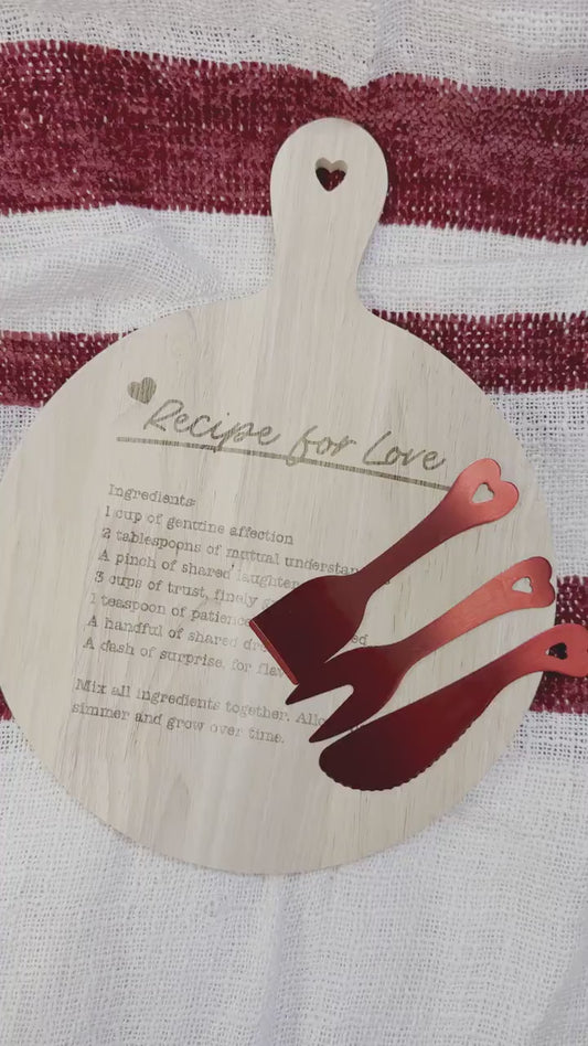 Personalized Charcuterie Board 4pc Set, Love Recipe Board, Custom Wedding gift, Custom Cheese Board, Custom Valentines gift
