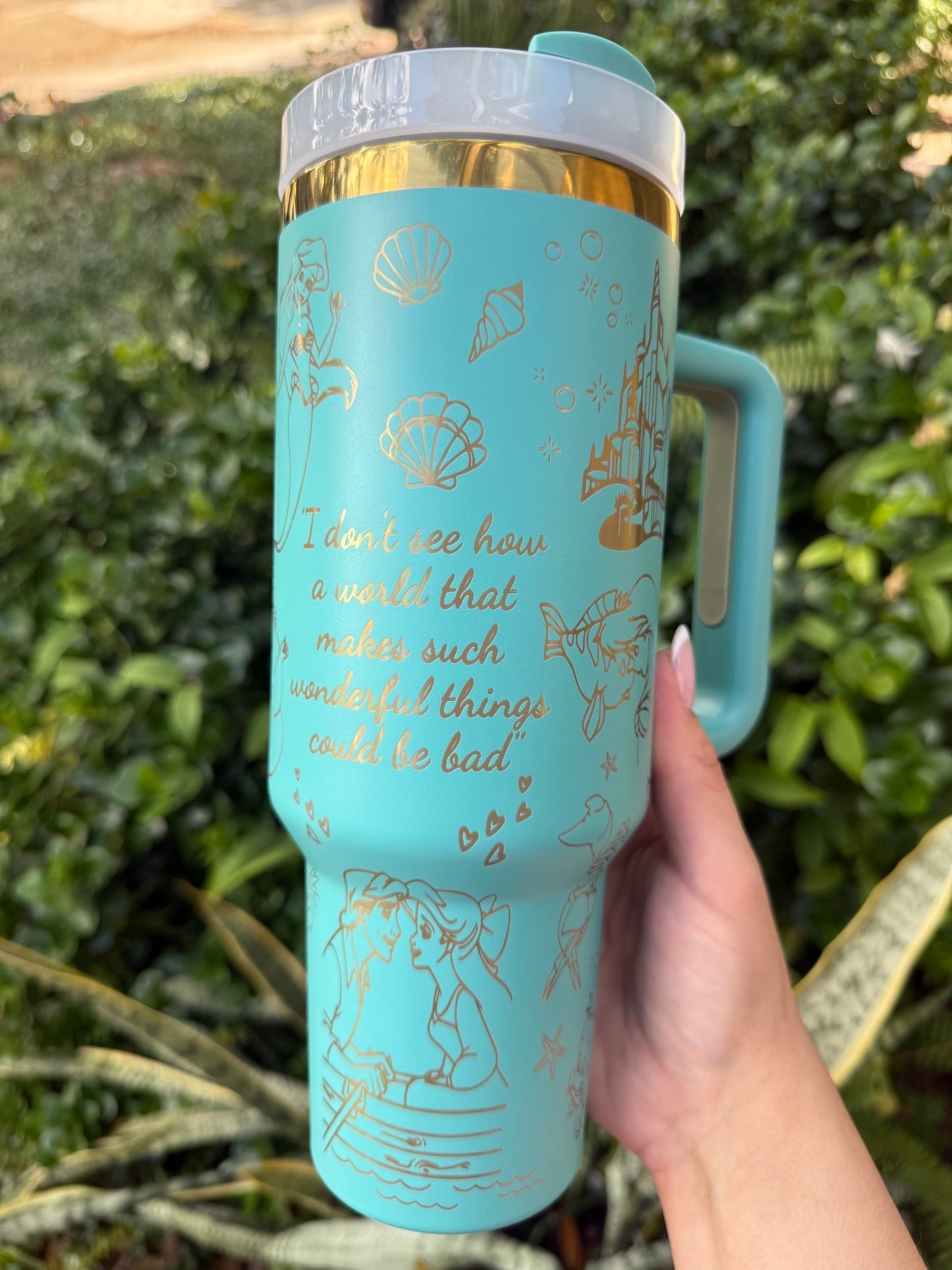 Little Mermaid Inspired 40oz Tumbler, Gold engraving