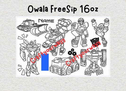 Transformers Engraved Owala Free Sip 16oz, Cars and Robots