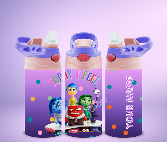 Kids Personalized Pink Inside Out 12oz Cup Design, Kids It's okay to feel Tumbler, Kids Custom Thermal Travel Cup with Straw & Lid