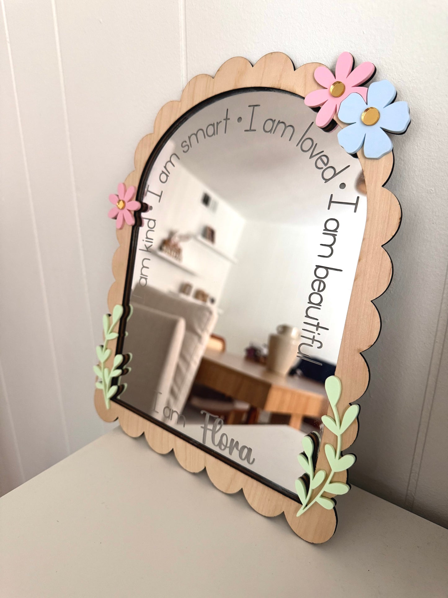Affirmation Floral Mirror, Personalized with name