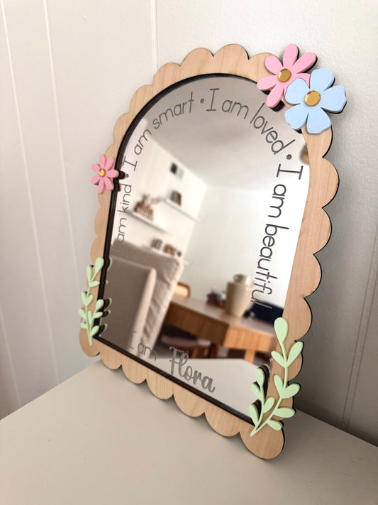 Affirmation Floral Mirror, Personalized with name