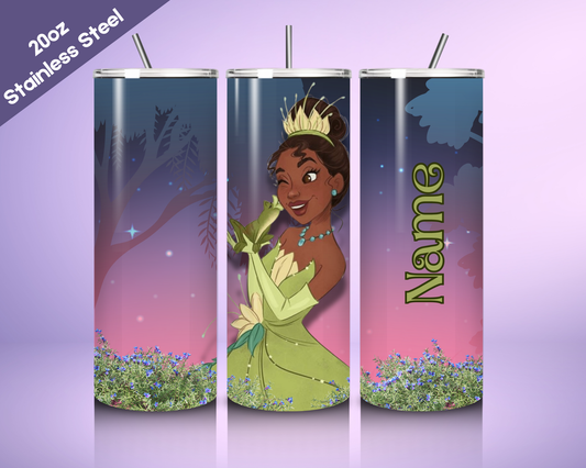 Princess & Frog Personalized 20oz Cup with Straw, Add your Name to Stainless Steel Tumbler