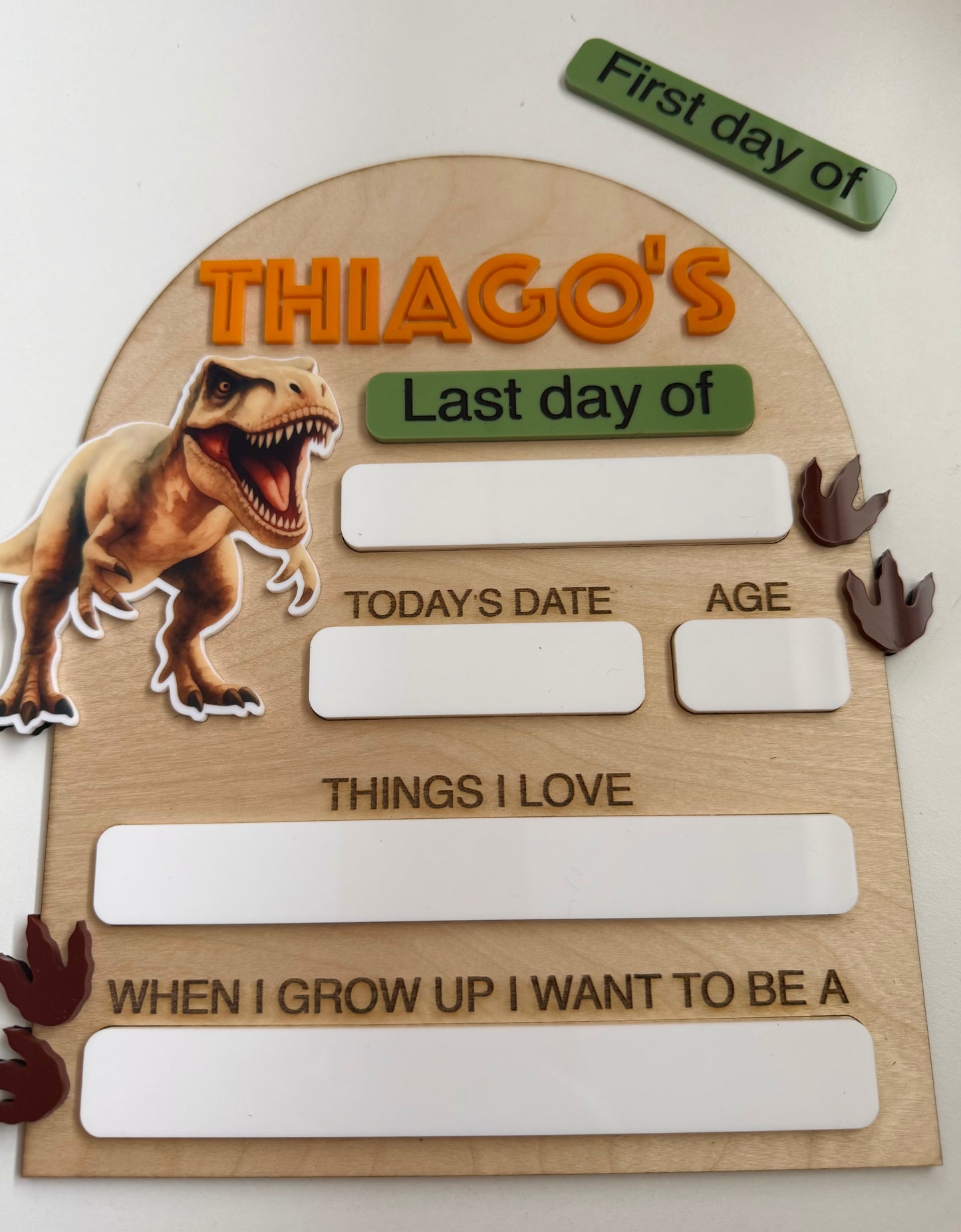 School Sign Made of Wood and Acrylic, Dinosaur Themed