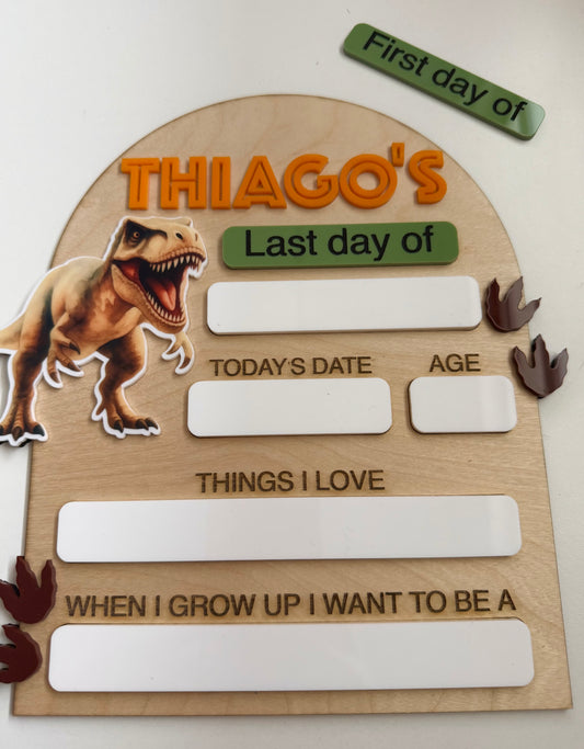 School Sign Made of Wood and Acrylic, Dinosaur Themed