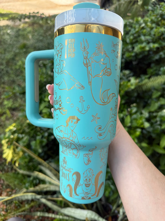 Little Mermaid Inspired 40oz Tumbler, Gold engraving