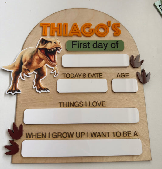 School Sign Made of Wood and Acrylic, Dinosaur Themed