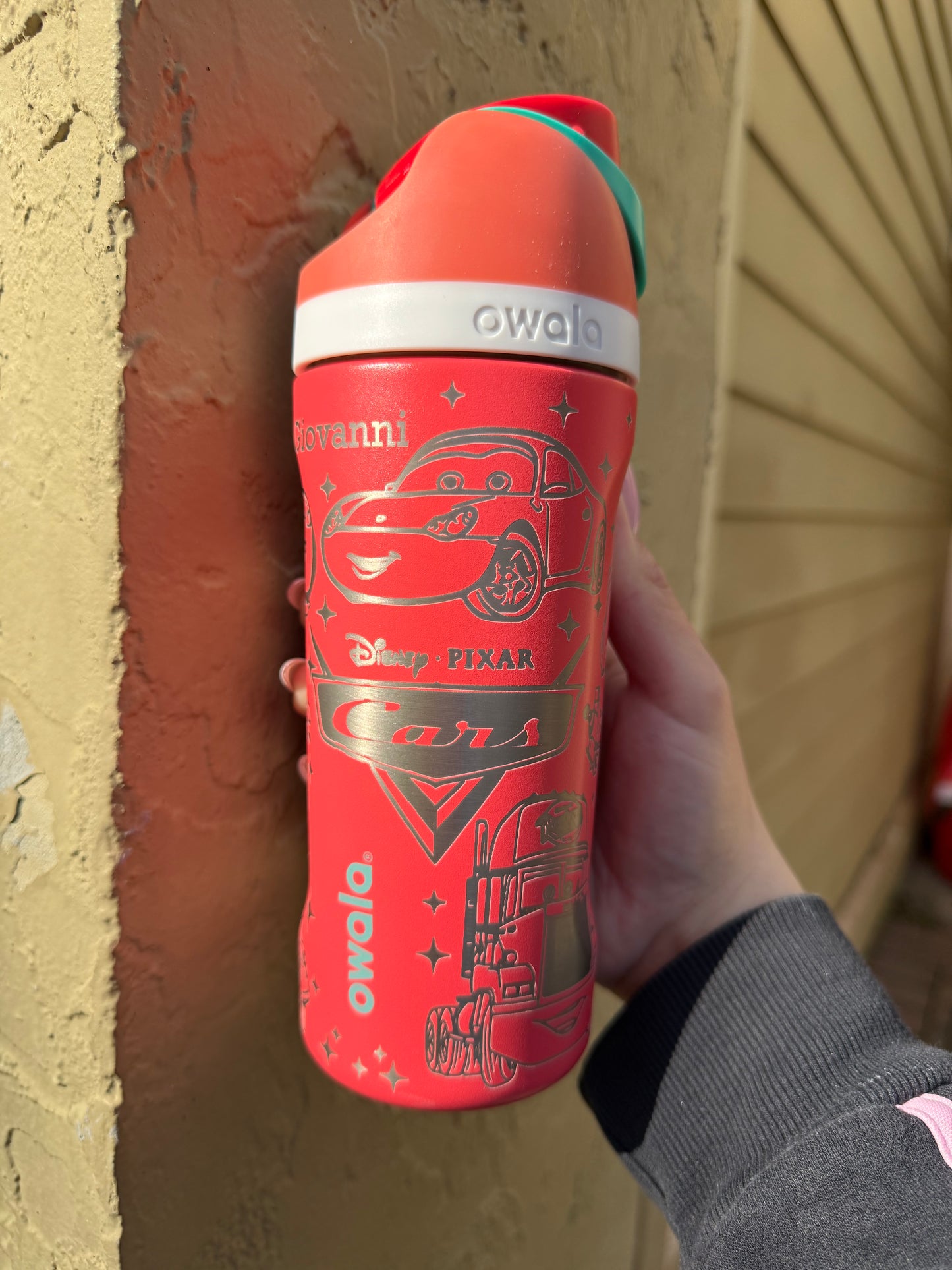 Cars Movie Engraved Owala Free Sip 16oz, Lightning Mcqueen