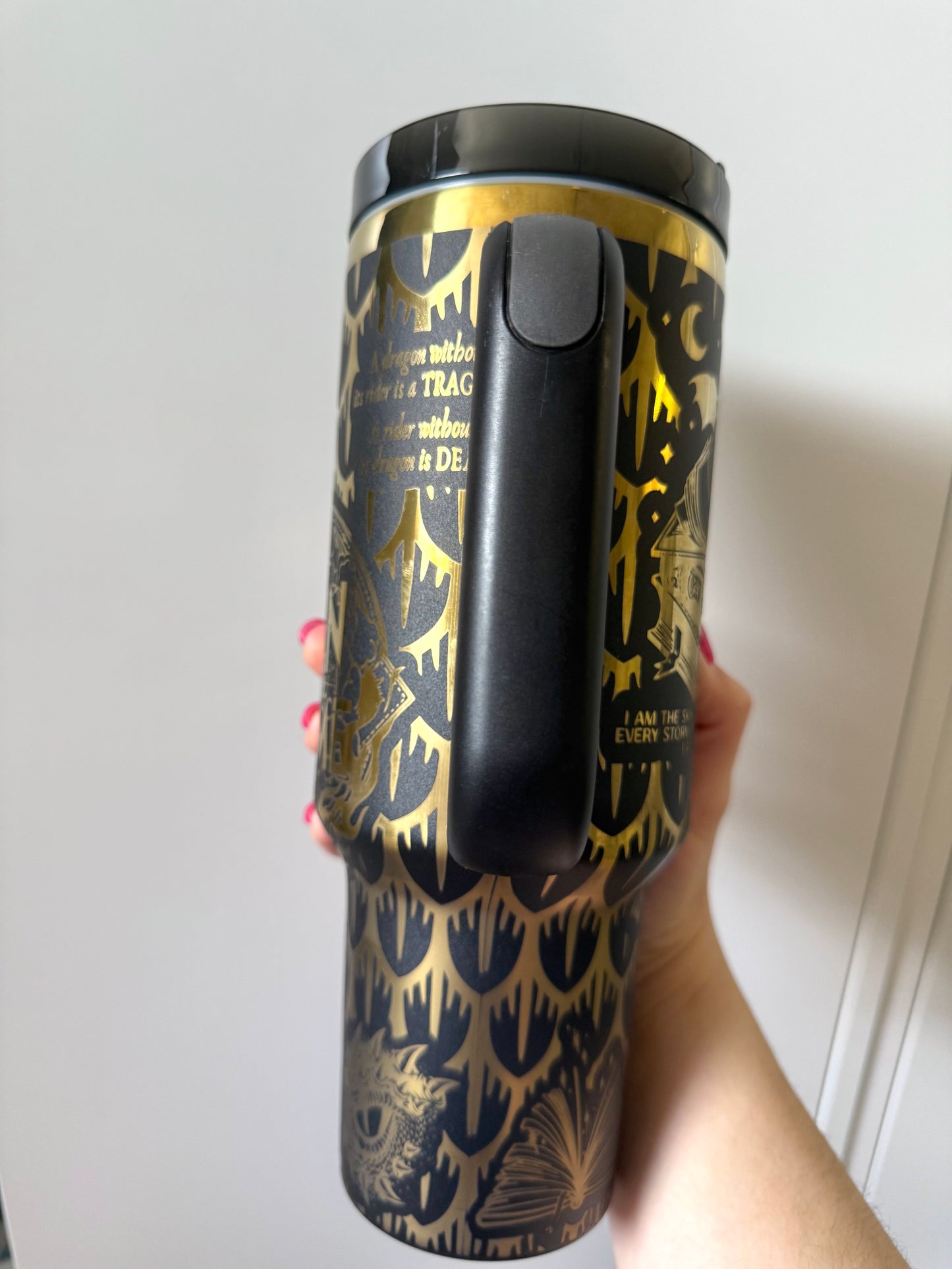 Iron Flame Gold Engraved 40oz Tumbler, Dragon Book