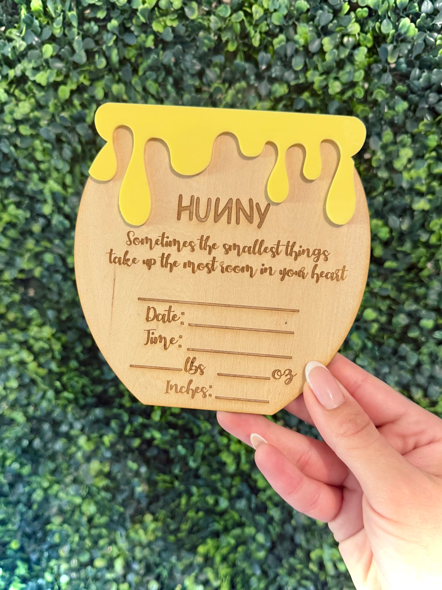 HUNNY Baby Announcement Sign made of Basswood & Acrylic