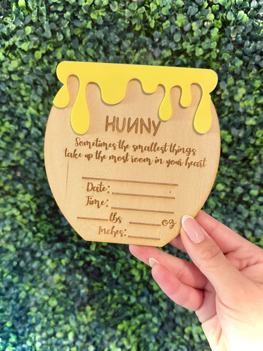 HUNNY Baby Announcement Sign made of Basswood & Acrylic