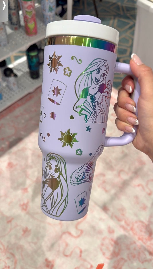 Tangled Rapunzel Tumbler 40oz Cup Engraved, Rainbow finish