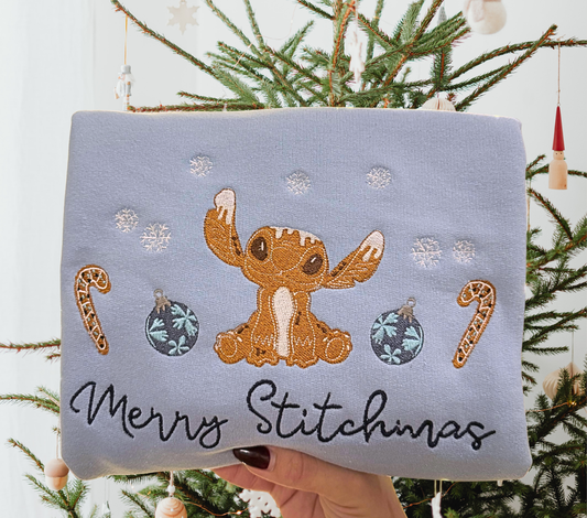 Merry Stitchmas Embroidery Sweatshirt, Stitch Gingerbread