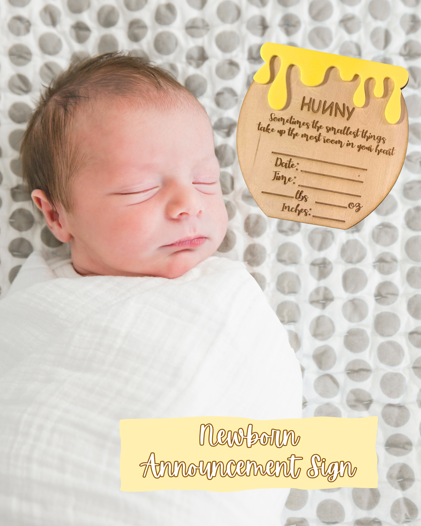 HUNNY Baby Announcement Sign made of Basswood & Acrylic