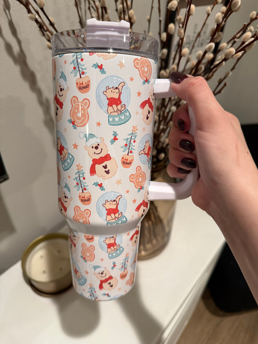 Winnie the Pooh Christmas 40oz Tumbler with Side Handle
