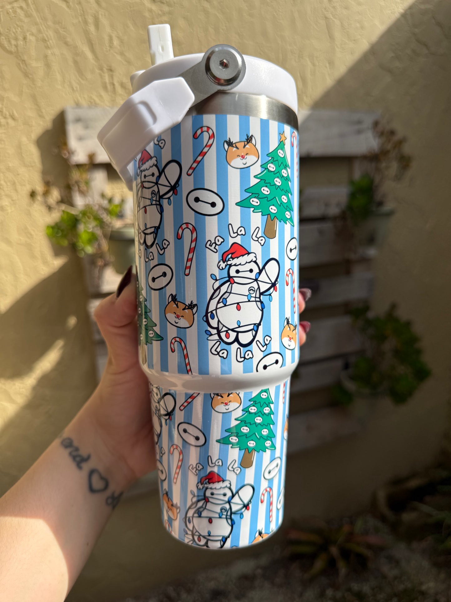 Baymax Christmas Fa La La 30oz Tumbler, Flip top Straw
