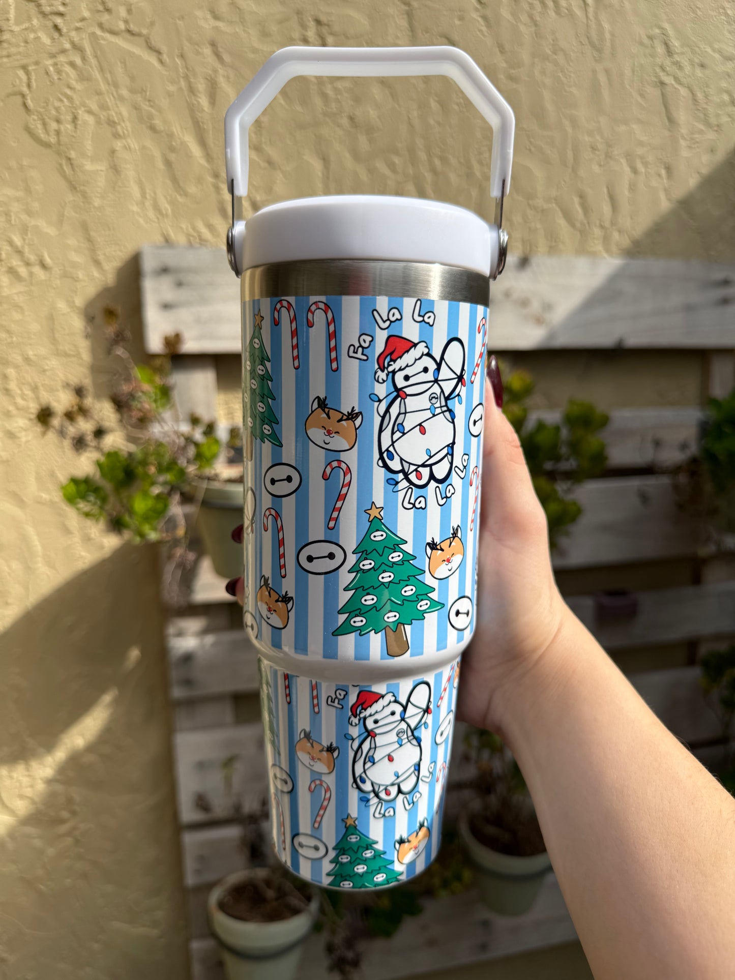 Baymax Christmas Fa La La 30oz Tumbler, Flip top Straw