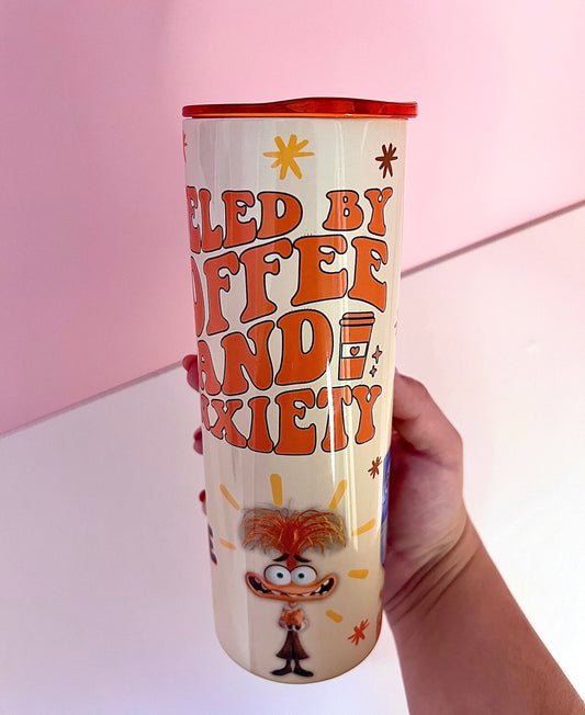 Inside Out Anxiety Tumbler 20oz I’m fine Emotions, Groovy Emotional Support Skinny Cup Gift Idea