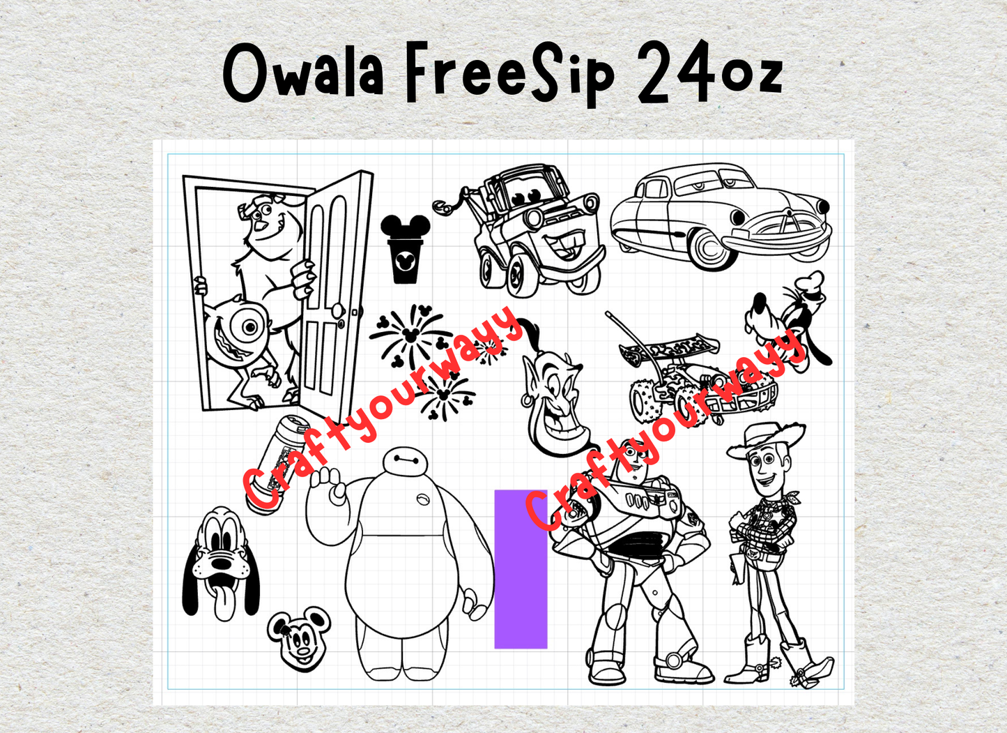 Custom Characters Design Engraved Owala Free Sip 24oz