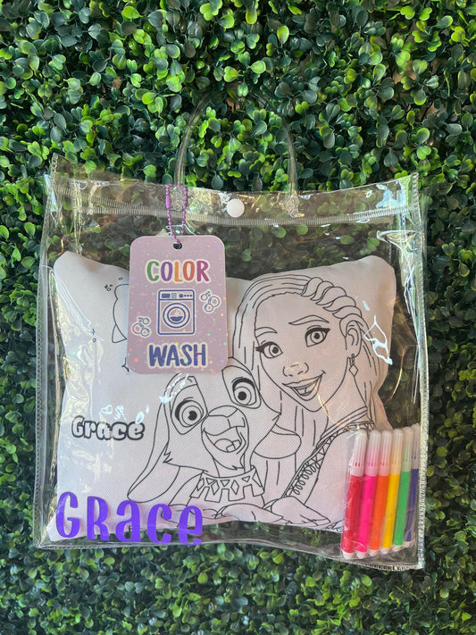 Kids Coloring Pillow with Name and Character with Washable Markers, Customizable Gift for Birthdays and Special Occasions