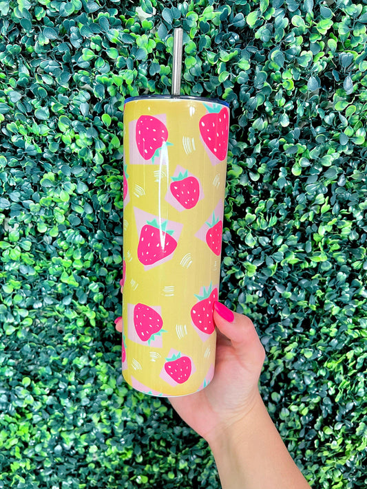 Personalized Strawberry Cup 20oz Insulated Tumbler Everyday Is a Fresh Start Collection - Customised Cup gift Straw Included