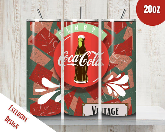 Personalized Vintage Coca Cola 20oz Stainless Steel Tumbler Insulated Travel Cup for Coke fans, Red and Green Exclusive Design with Straw