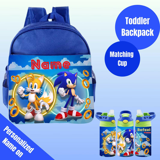Custom Name Toddler Back pack for School Personalized for Boys Matching Water Bottle