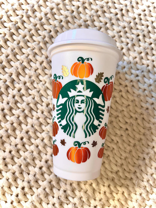 Fall Pumpkin Spice Coffee Cup Reusable Giftable Starbucks Hot Cup, ADD YOUR NAME