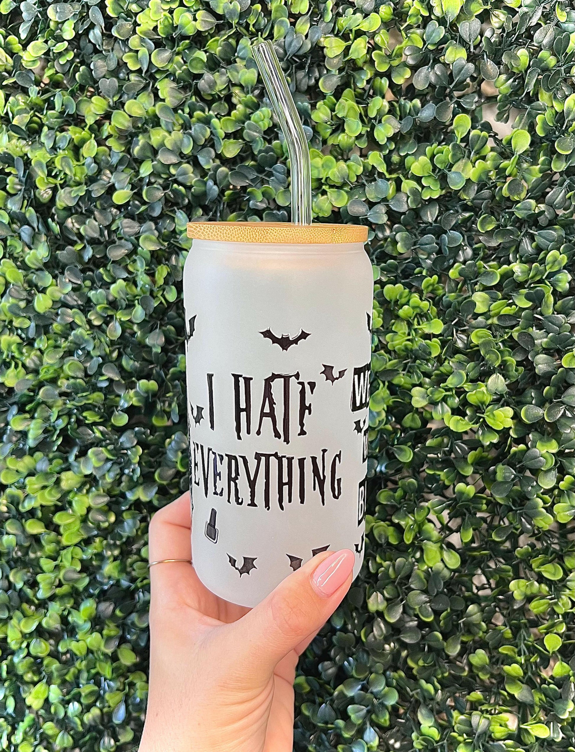 Halloween Coffee Glass Cup, 16oz We wear Black Witch Coffee Tumbler Giftable Halloween Gothic